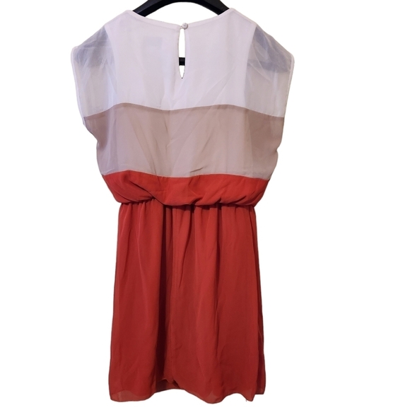 Sweet  Storm orange white beige short sleeve lined mini dress - Picture 6 of 9